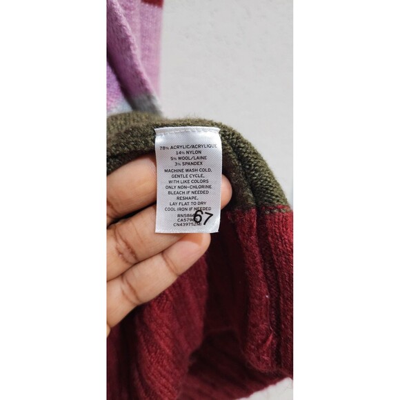 Caslon Small Staggered Stripe Cardigan Open Front Shawl Collar Sweater - Picture 7 of 9